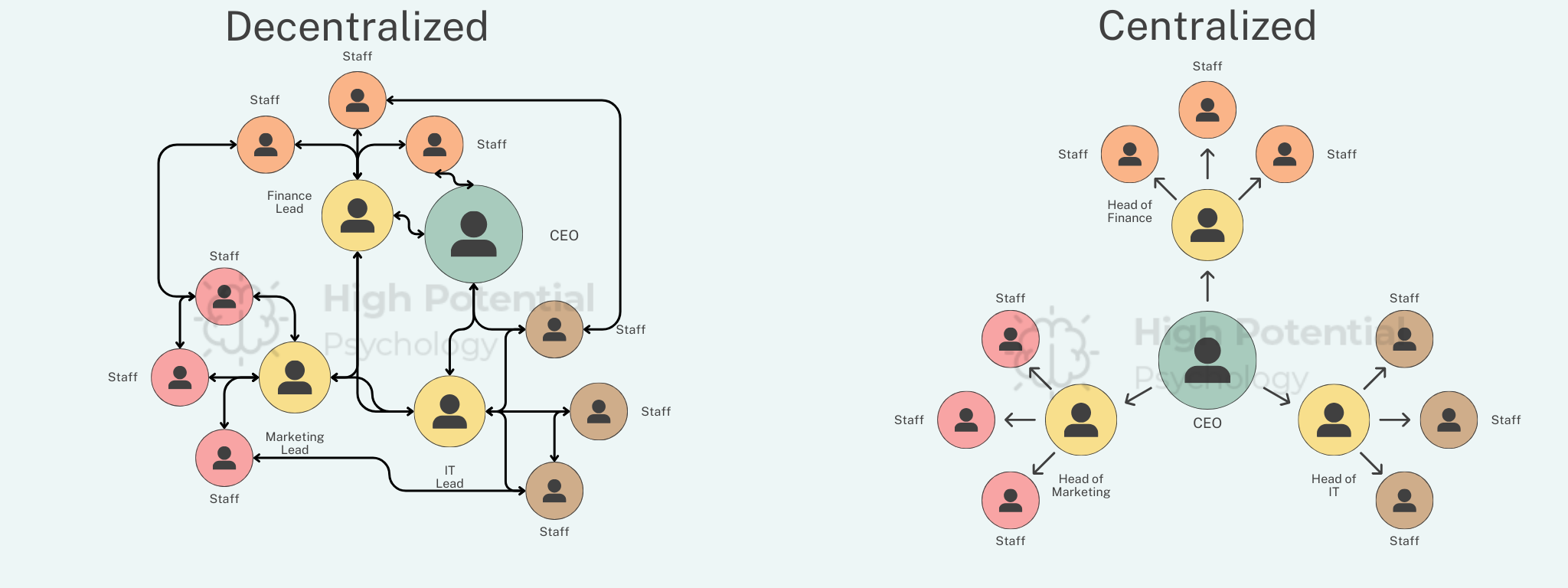 Decentralized and centralized organizational charts