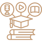 Education and knowledge icon with resources bubbles