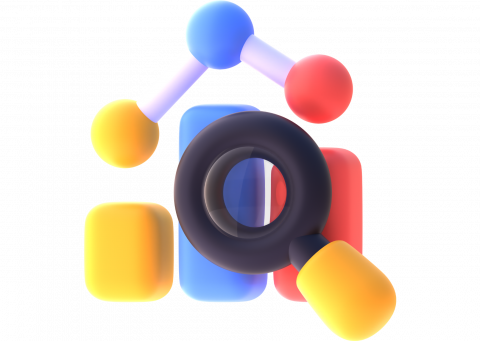 3d render of graph and magnifying glass