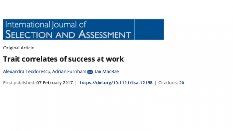 IJSA: Trait correlates of success at work article heading