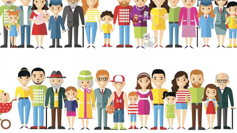 A collection of animated colourful people of all different ages