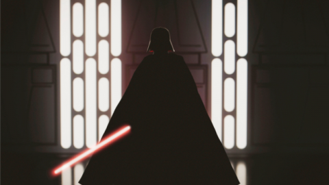 Silhouette of Darth Vader with lightsabre